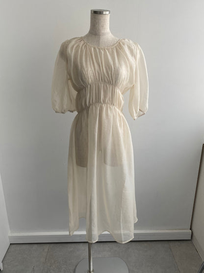 ＜LI2243001＞　シアーパフスリーブワンピース