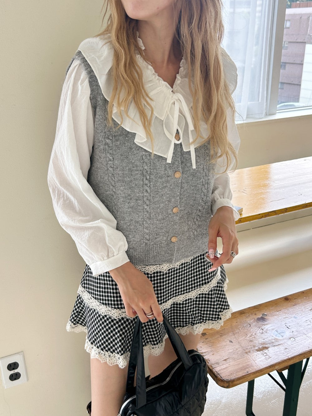 ＜SL2243633＞　check lace mini skirt