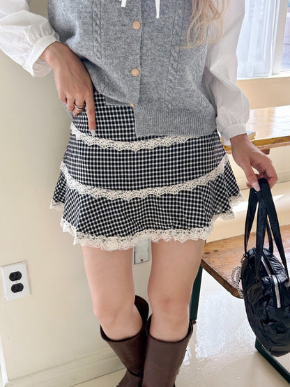 ＜SL2243633＞　check lace mini skirt
