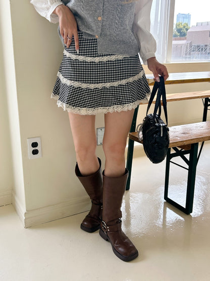 ＜SL2243633＞　check lace mini skirt