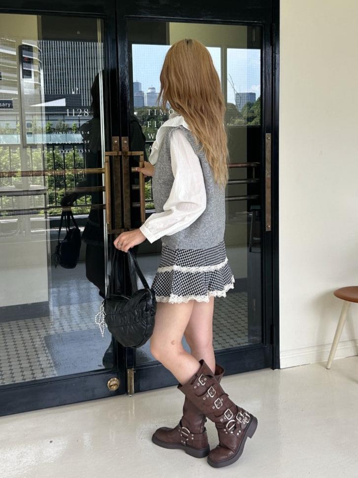 ＜SL2243633＞　check lace mini skirt