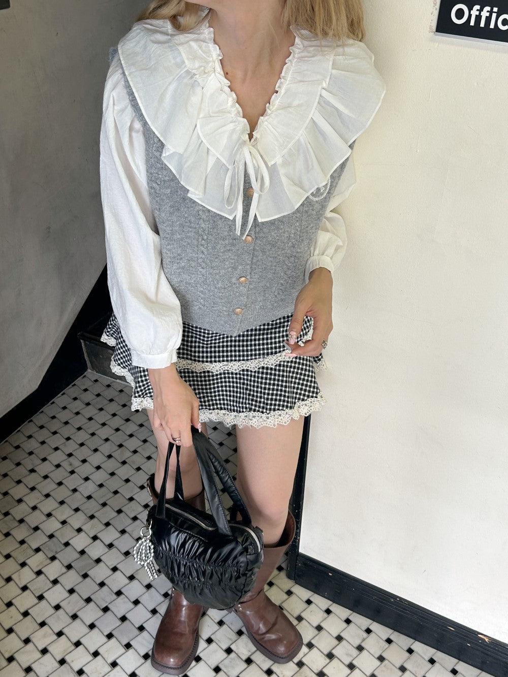 ＜SL2243633＞　check lace mini skirt