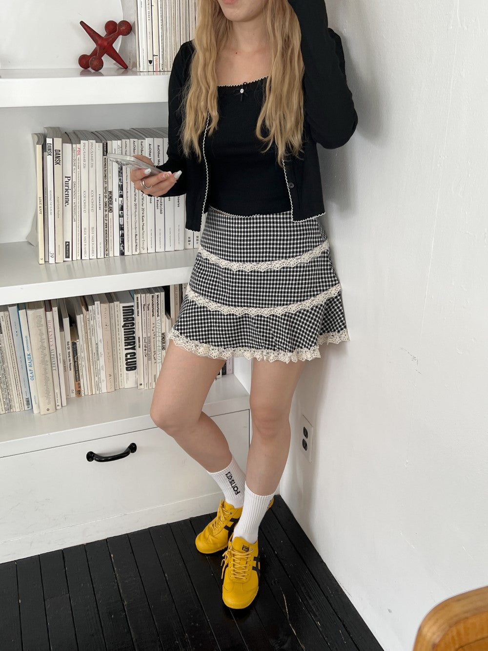 ＜SL2243633＞　check lace mini skirt