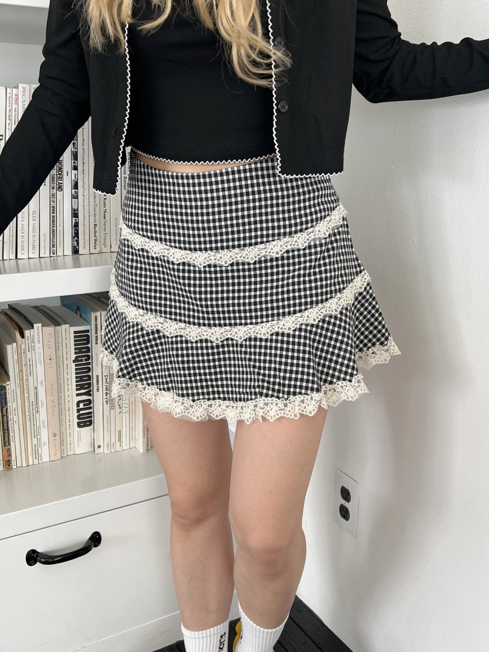＜SL2243633＞　check lace mini skirt