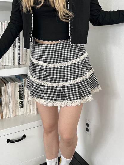 ＜SL2243633＞　check lace mini skirt