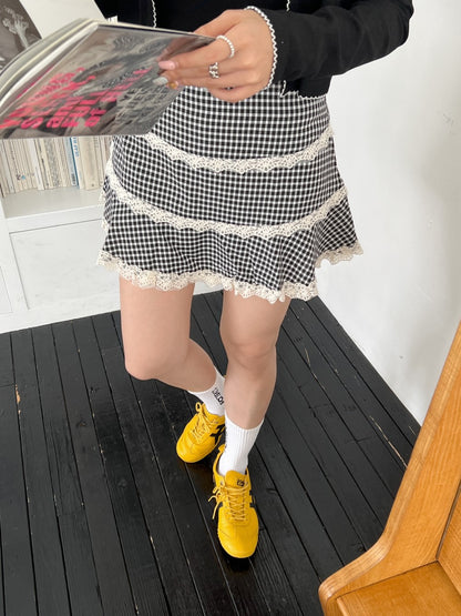 ＜SL2243633＞　check lace mini skirt