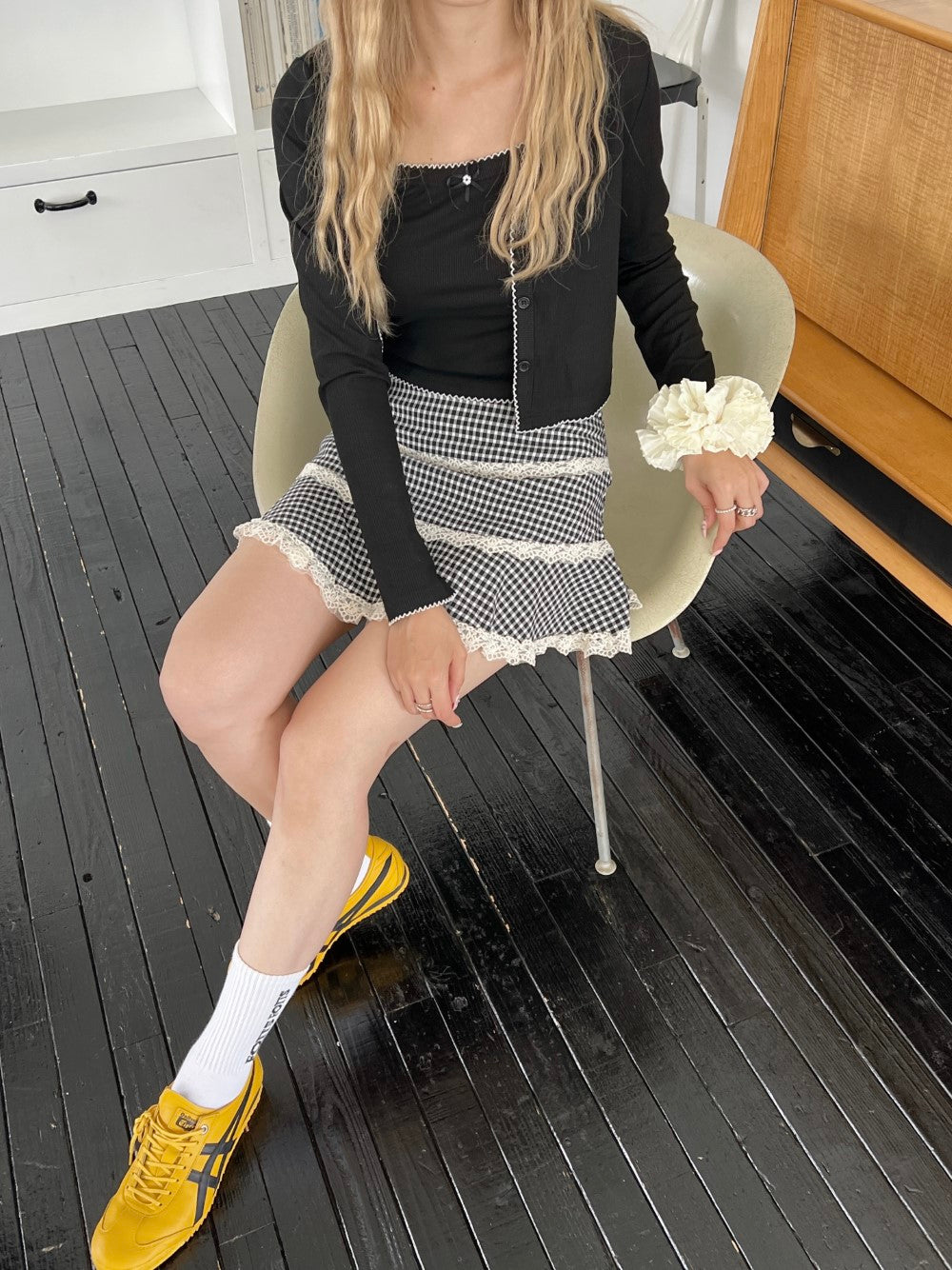 ＜SL2243633＞　check lace mini skirt