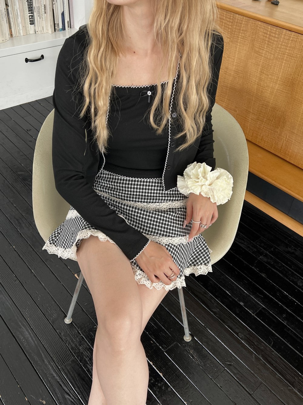＜SL2243633＞　check lace mini skirt