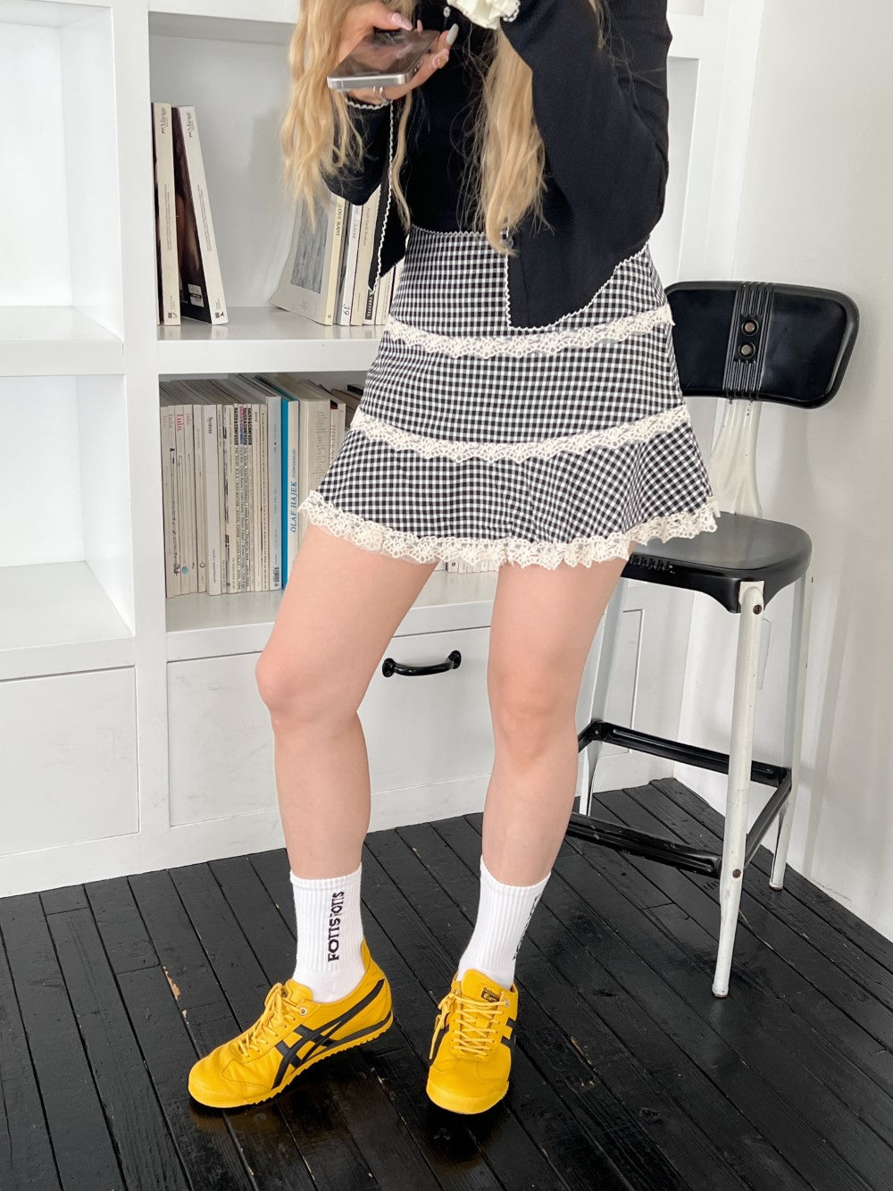 ＜SL2243633＞　check lace mini skirt