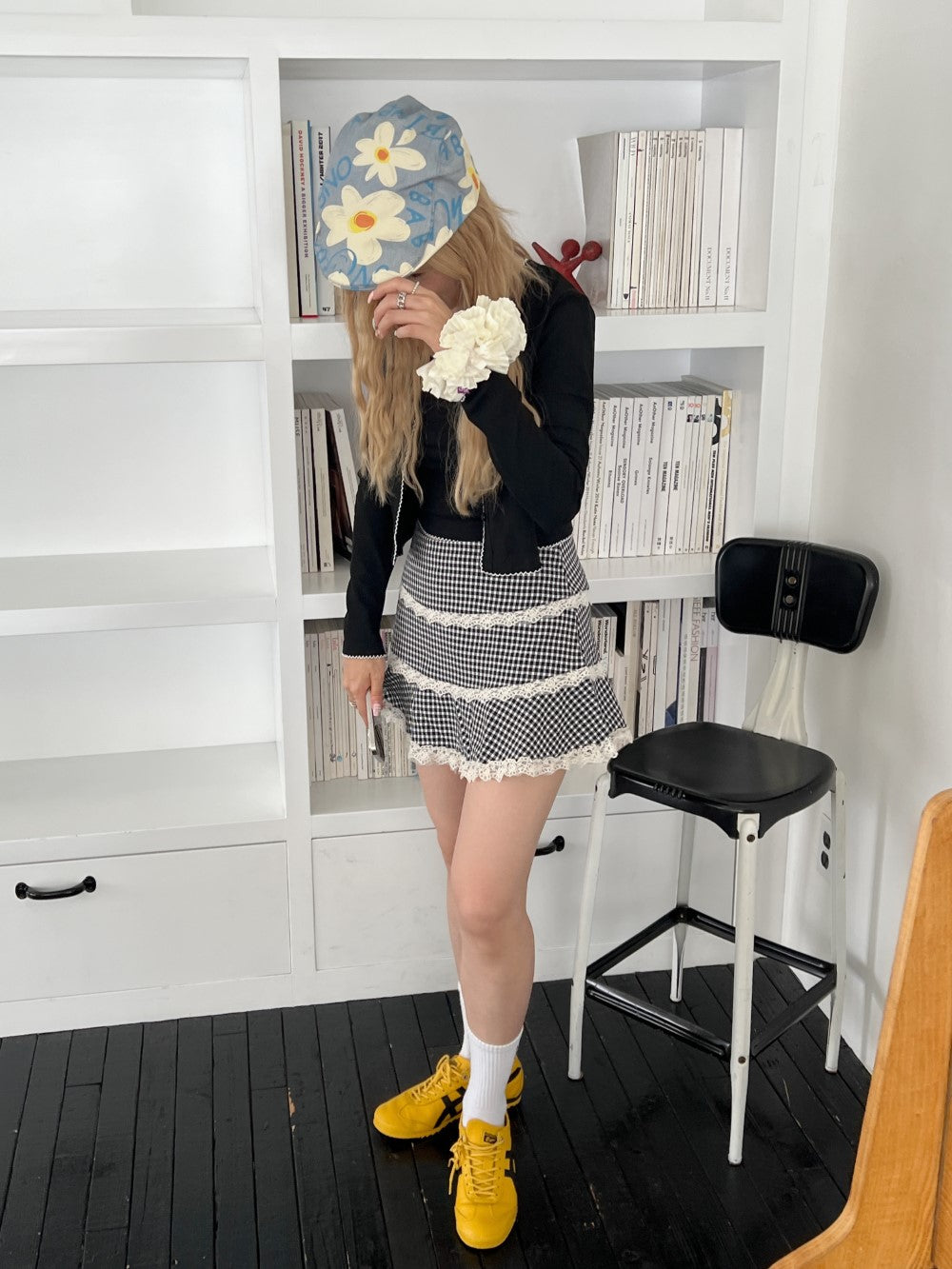 ＜SL2243633＞　check lace mini skirt