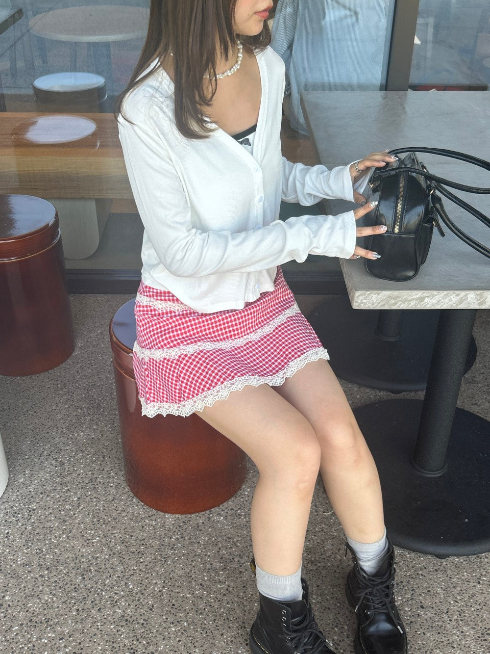 ＜SL2243633＞　check lace mini skirt