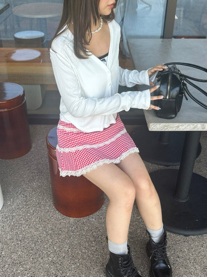 ＜SL2243633＞　check lace mini skirt