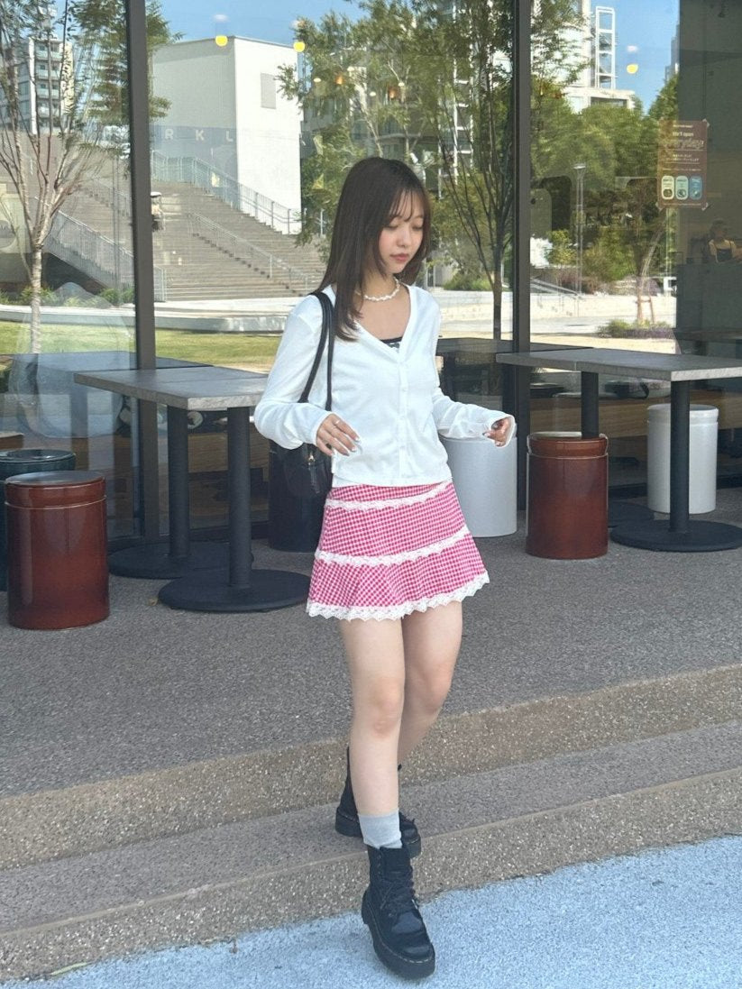 ＜SL2243633＞　check lace mini skirt