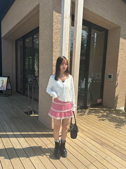 ＜SL2243633＞　check lace mini skirt