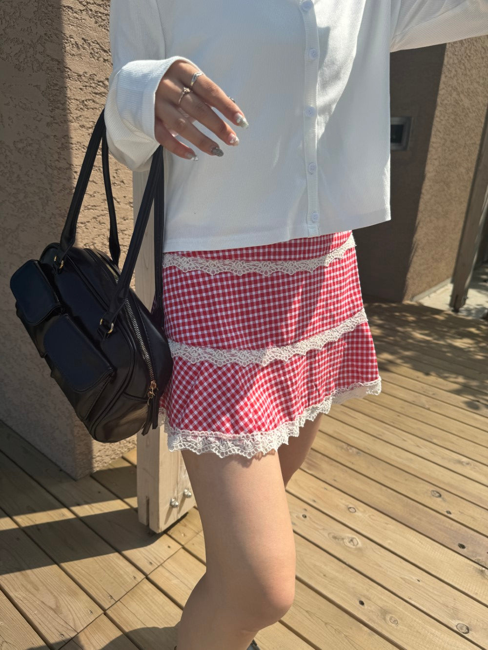 ＜SL2243633＞　check lace mini skirt