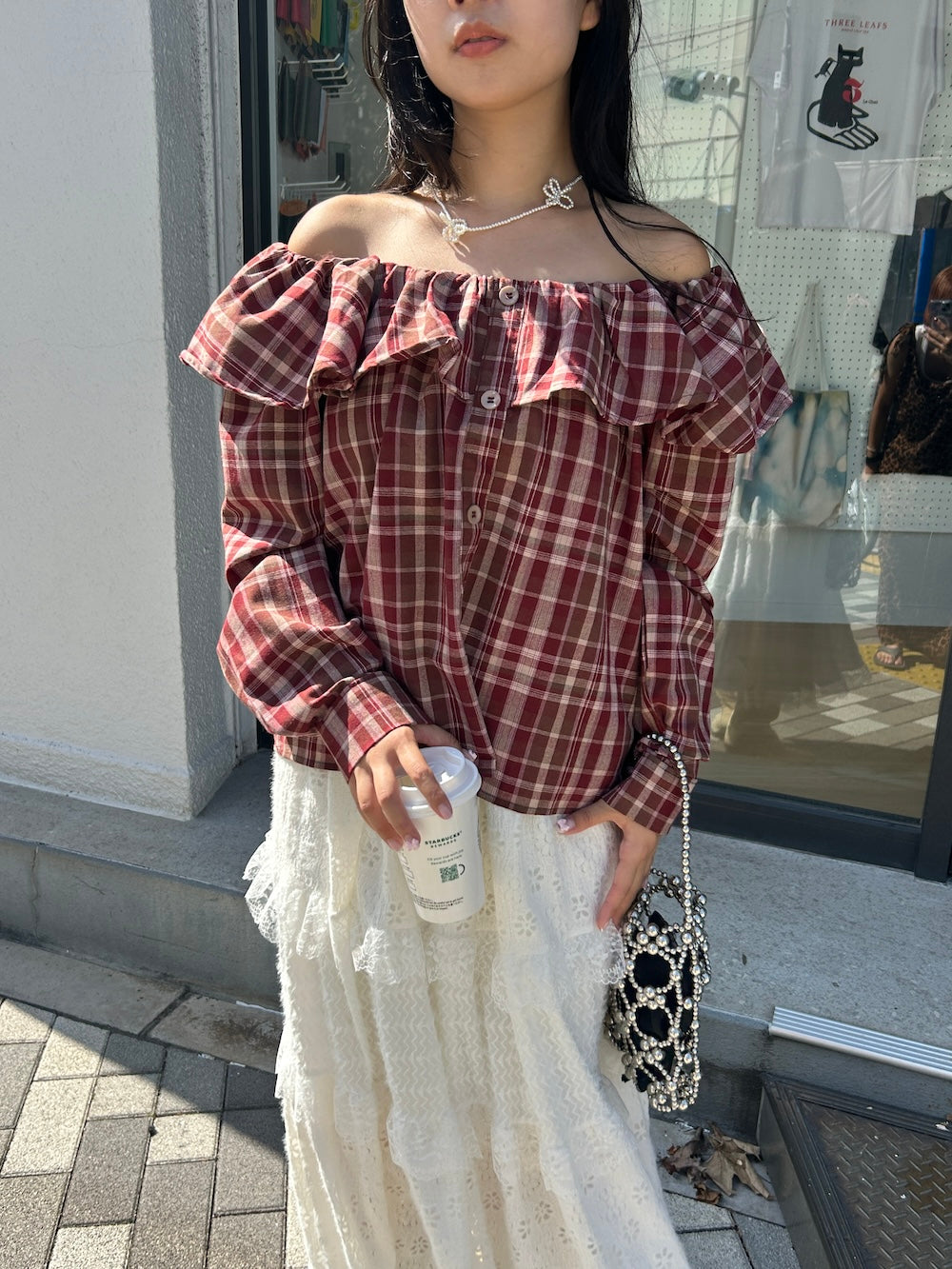 ＜SL2243666＞　2WAYチェックボリュームブラウス