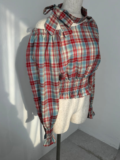 ＜SL2243655＞　ワンショルダーチェックトップス