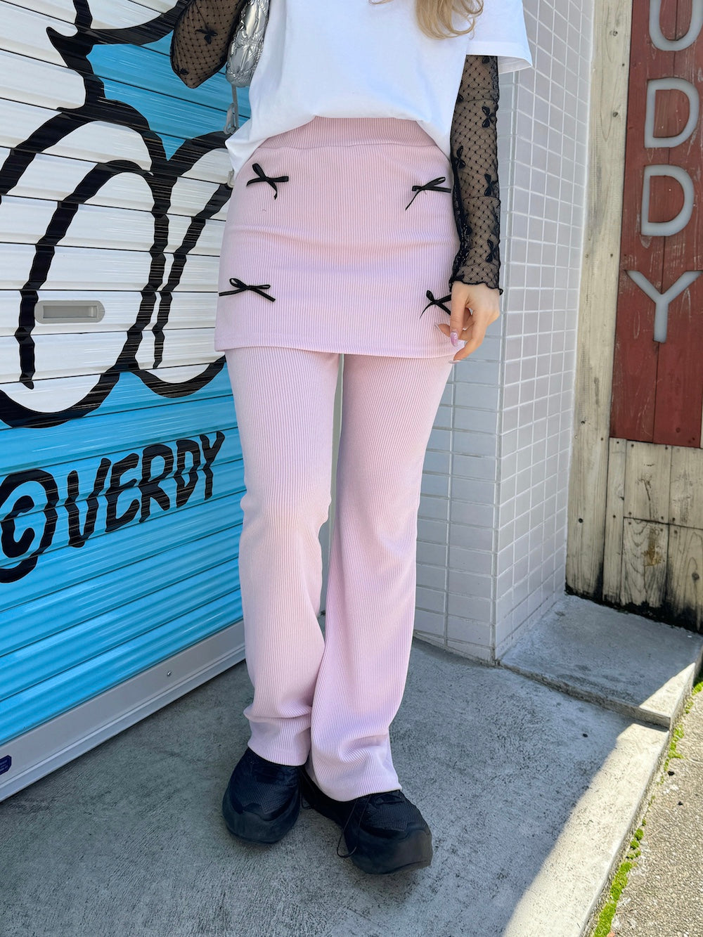＜SL2241632＞　リボンポイントレイヤードスカートパンツ