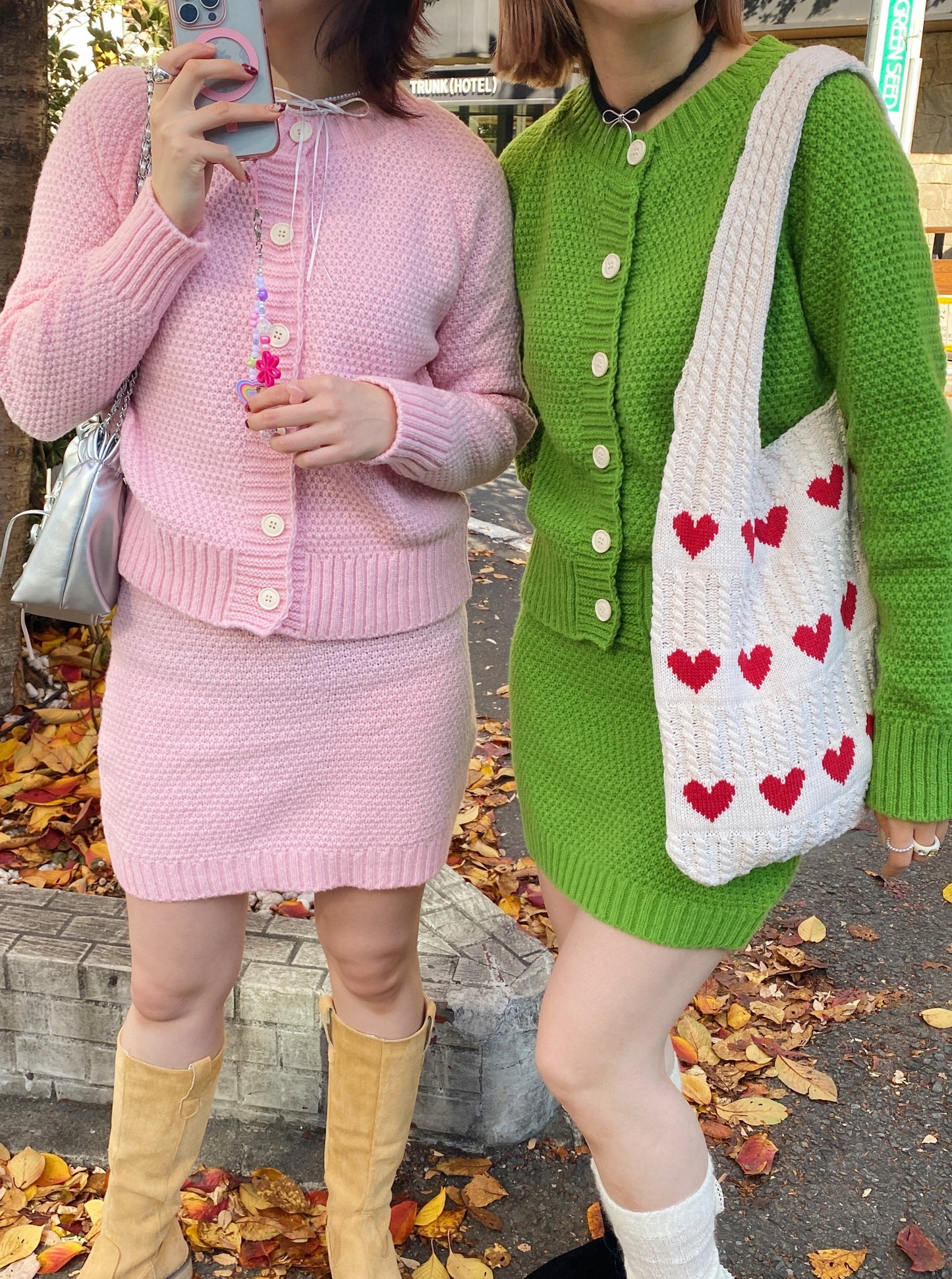 ＜SL2234614＞　ワッフルカーディガン＆スカートSET
