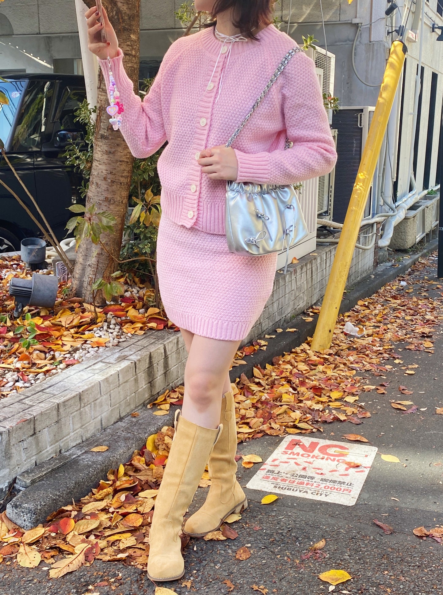 ＜SL2234614＞　ワッフルカーディガン＆スカートSET