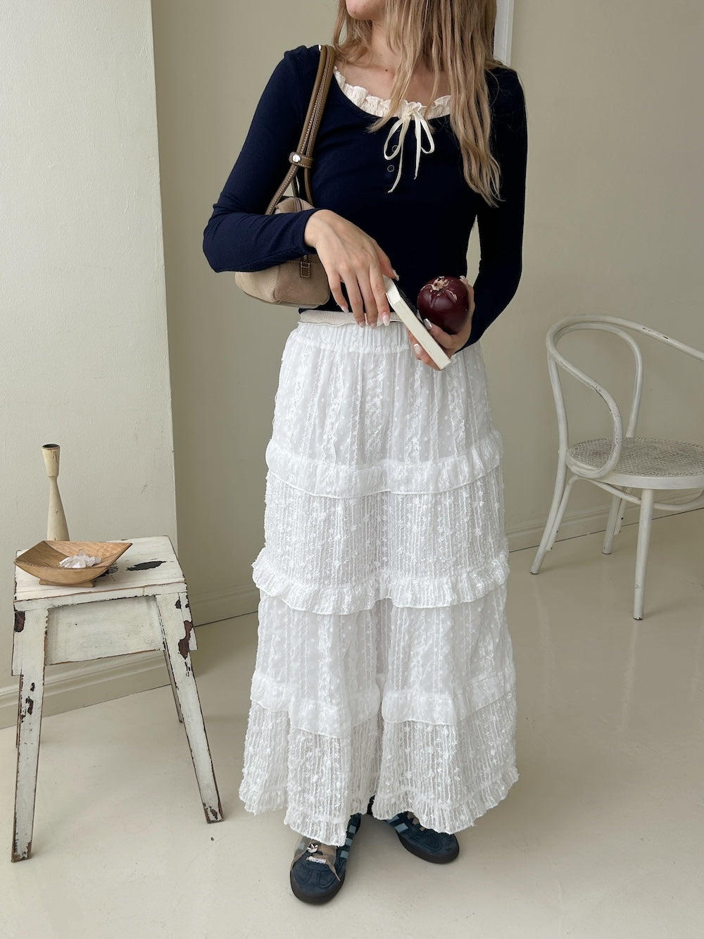 ＜SL2243632＞　shining lace tiered skirt