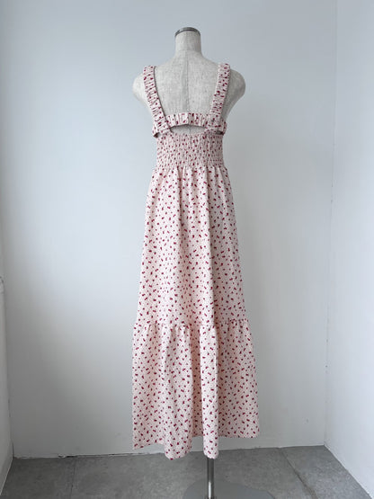 ＜SL2242658＞　小花柄シャーリングロングワンピース