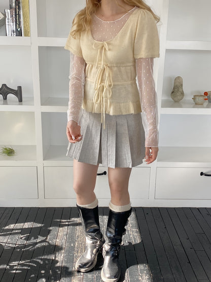 ＜SL2252613＞　リボンパフスリーブ半袖ニット