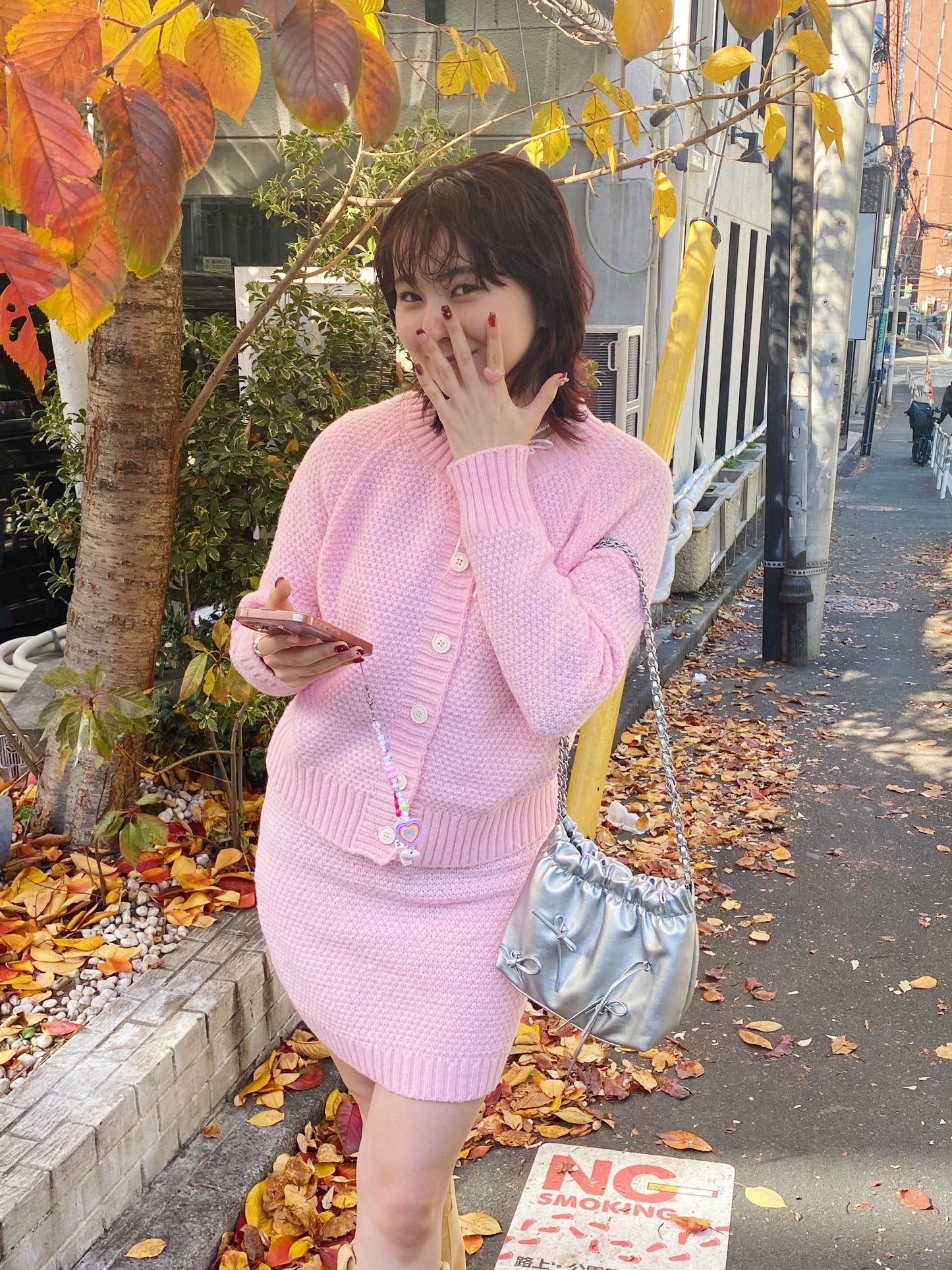 ＜SL2234614＞　ワッフルカーディガン＆スカートSET