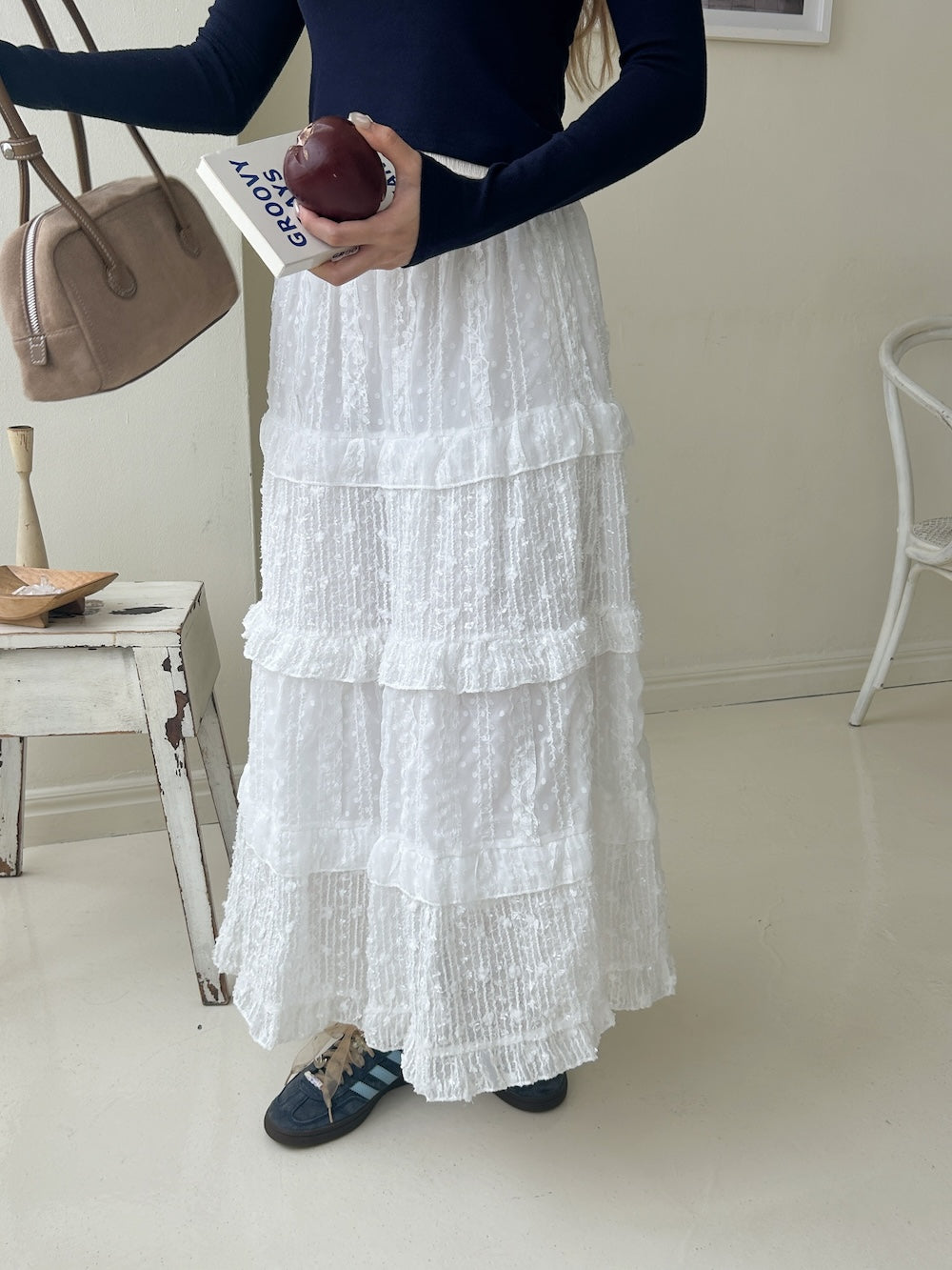 ＜SL2243632＞　shining lace tiered skirt