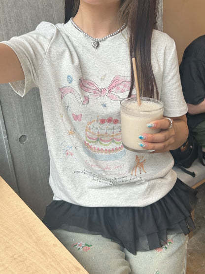 ＜SL2242621＞　vintage ribbon cake tee
