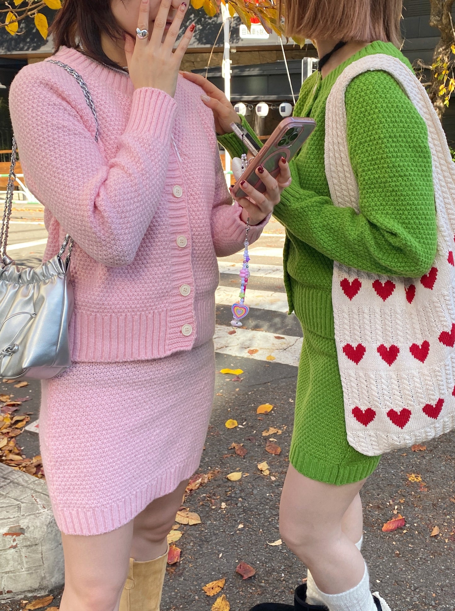 ＜SL2234614＞　ワッフルカーディガン＆スカートSET