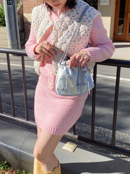 ＜SL2234614＞　ワッフルカーディガン＆スカートSET