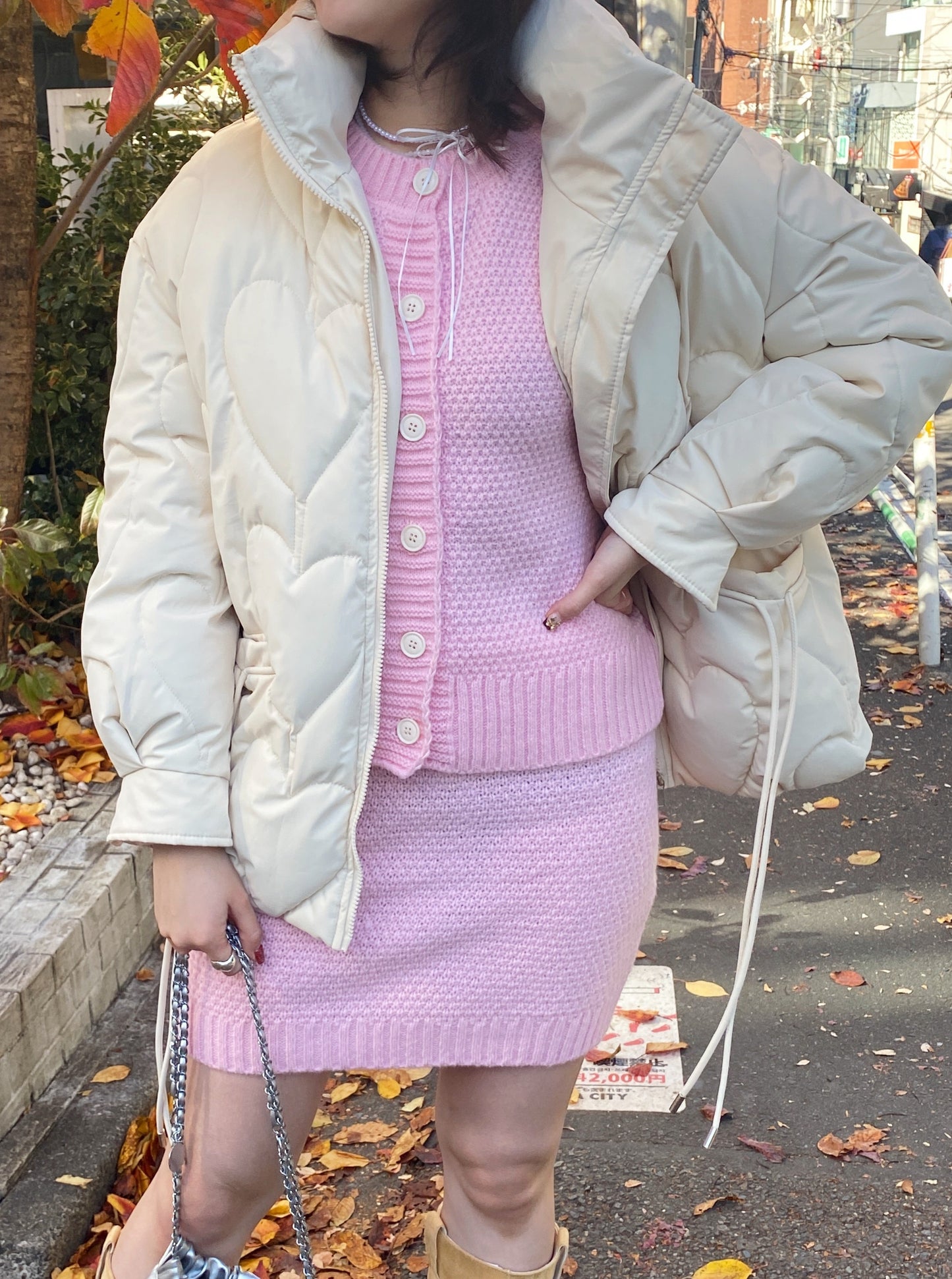 ＜SL2234614＞　ワッフルカーディガン＆スカートSET
