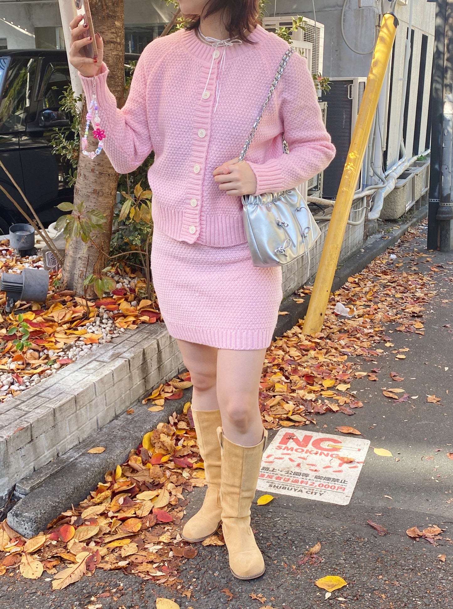 ＜SL2234614＞　ワッフルカーディガン＆スカートSET