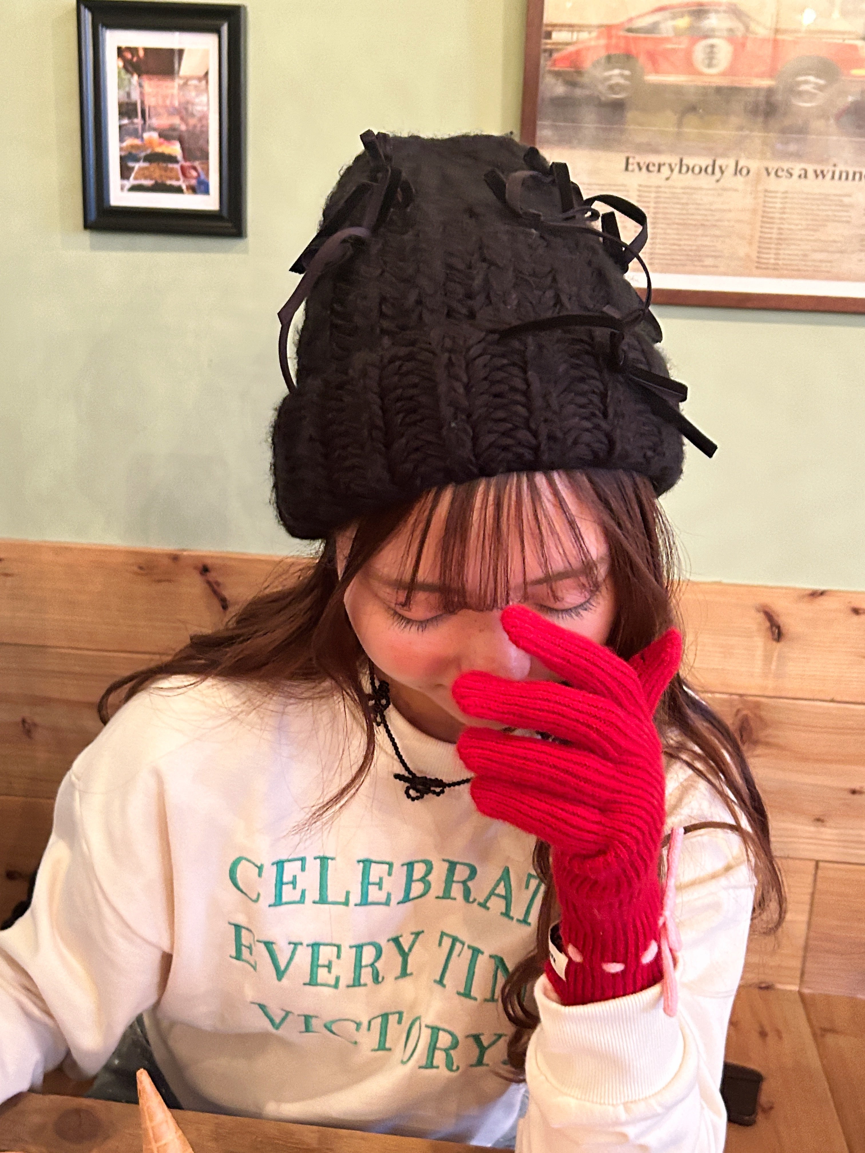 500円オフ！＜SL5234602＞　sweetie knit ribbon hat