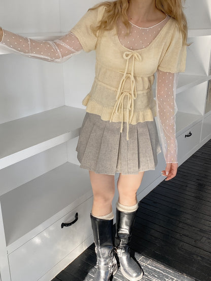 ＜SL2252613＞　リボンパフスリーブ半袖ニット