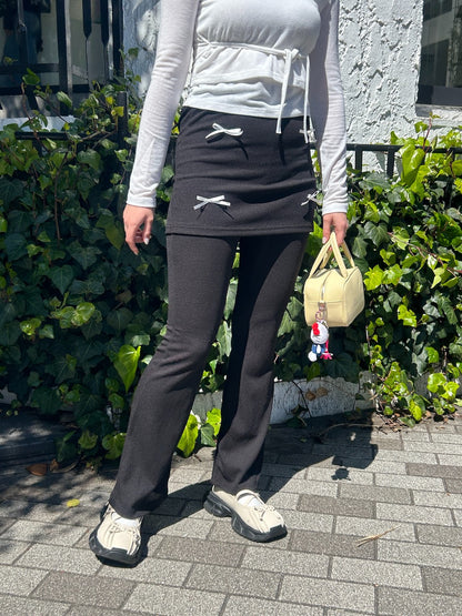 ＜SL2241632＞　リボンポイントレイヤードスカートパンツ