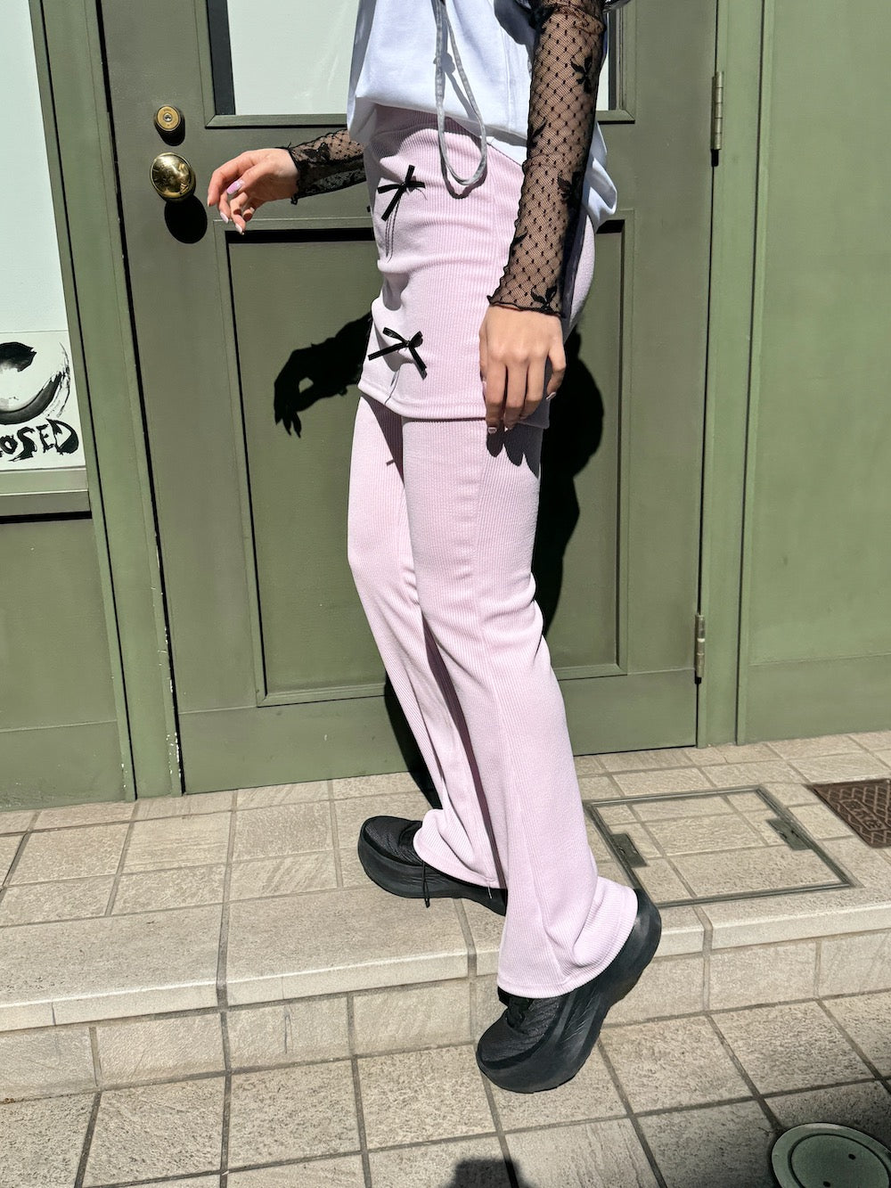 ＜SL2241632＞　リボンポイントレイヤードスカートパンツ