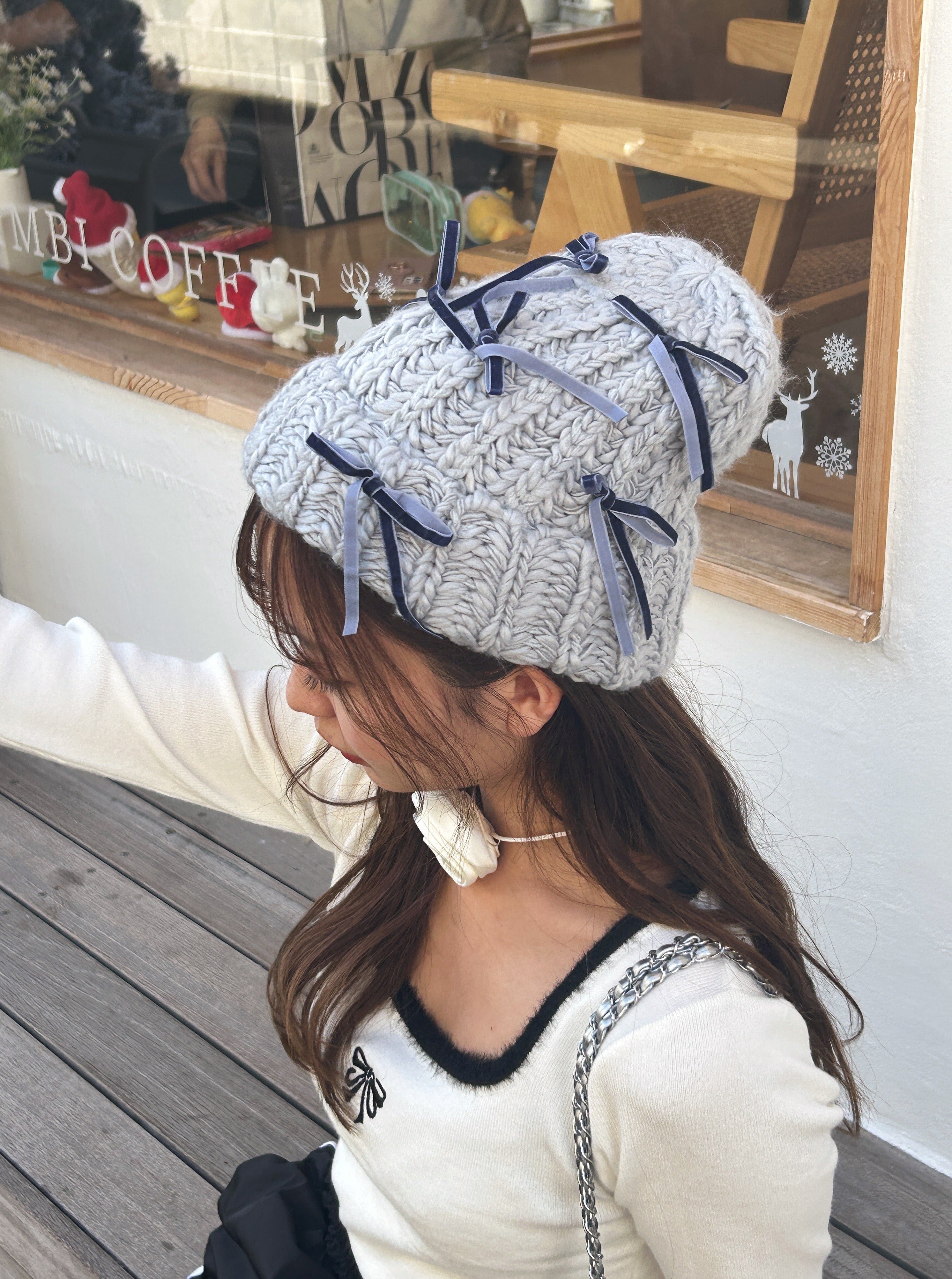 ＜SL5234602＞　sweetie knit ribbon hat