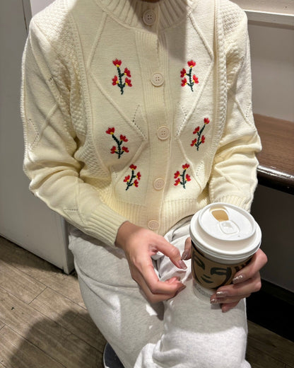 ＜LI2244107＞　フラワー刺繍カーディガン