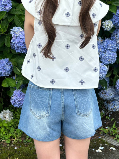 ＜RN2242016＞　リボンデニムショートパンツ