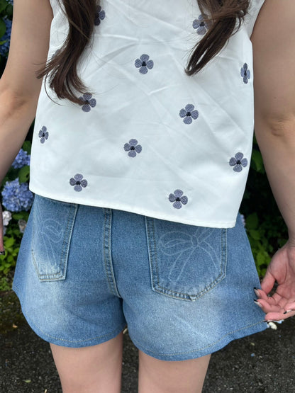 ＜RN2242016＞　リボンデニムショートパンツ