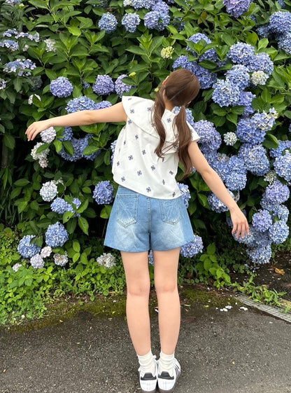 ＜RN2242016＞　リボンデニムショートパンツ