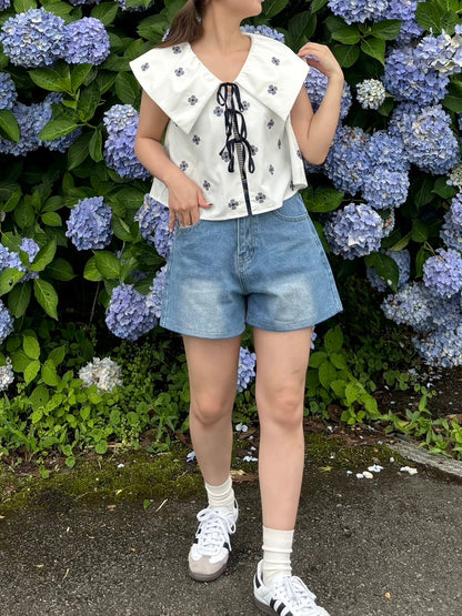 ＜RN2242016＞　リボンデニムショートパンツ