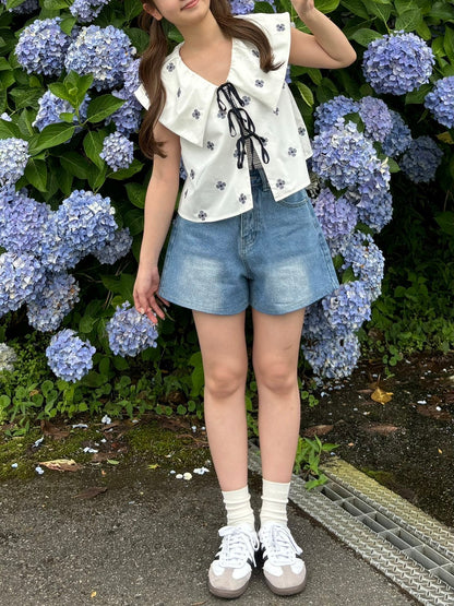 ＜RN2242016＞　リボンデニムショートパンツ