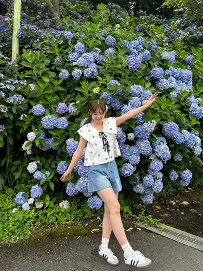 ＜RN2242016＞　リボンデニムショートパンツ