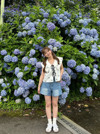 ＜RN2242016＞　リボンデニムショートパンツ