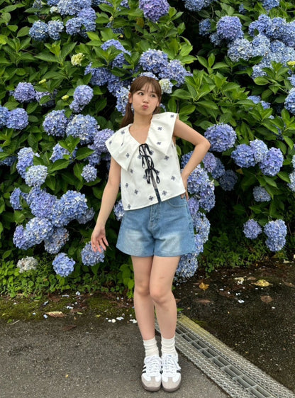 ＜RN2242016＞　リボンデニムショートパンツ