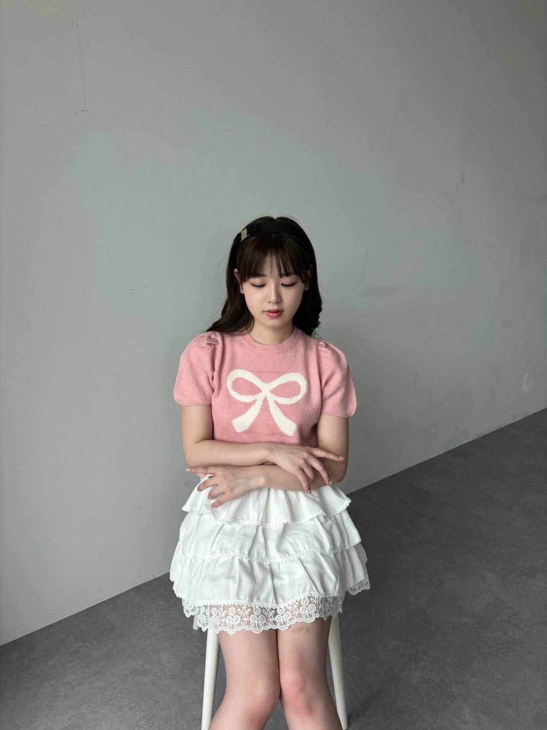 ＜RN2242001＞　リボンパフスリーブニット