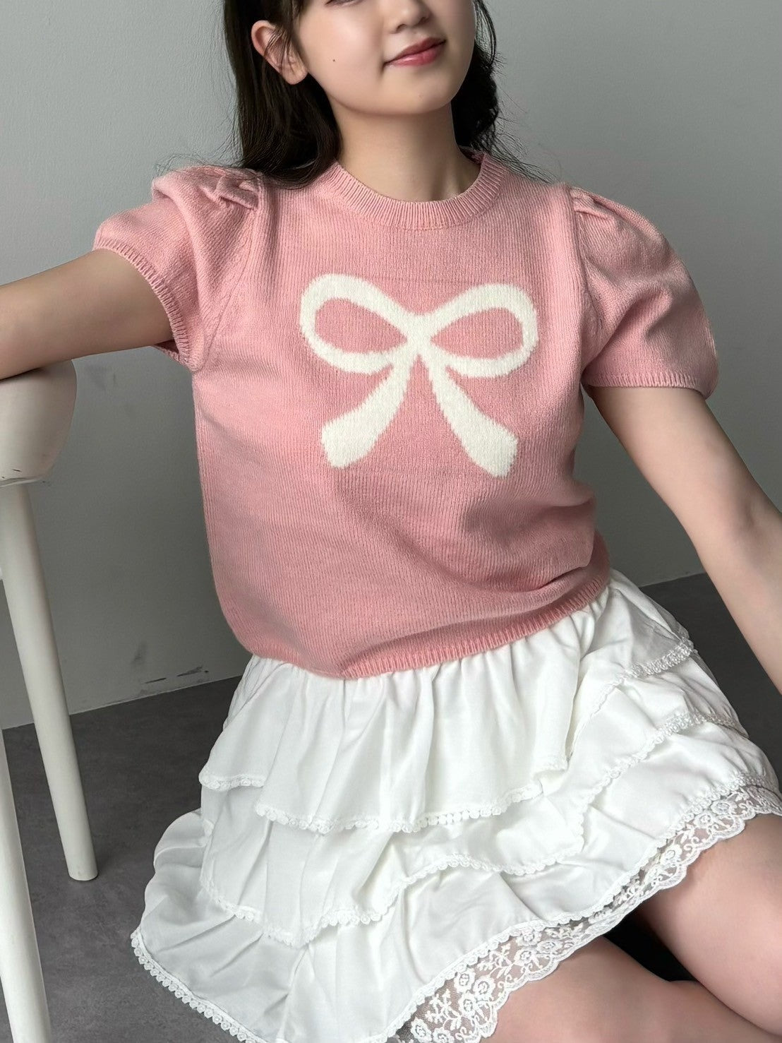 ＜RN2242001＞　リボンパフスリーブニット